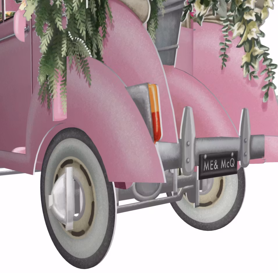 Magiskt bröllopskort - Blomstrande bil (Fraktfritt)