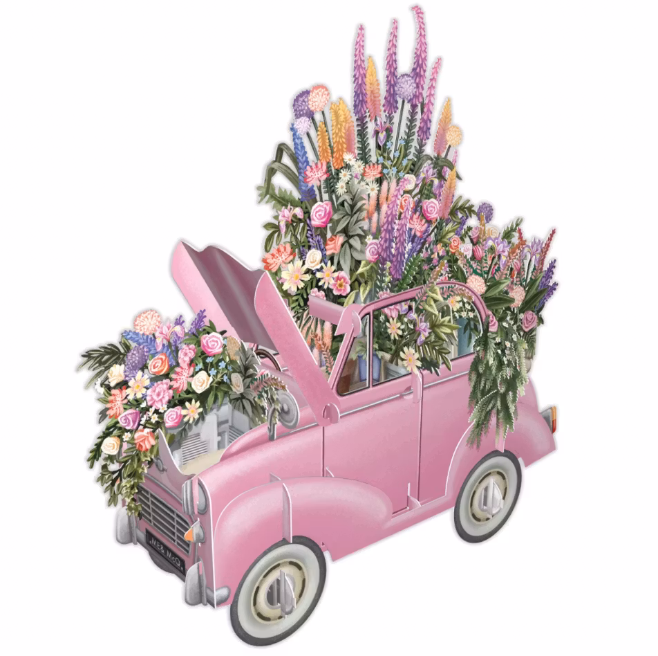 BRÖLLOP - Magiskt bröllopskort - Blomstrande bil (Fraktfritt)