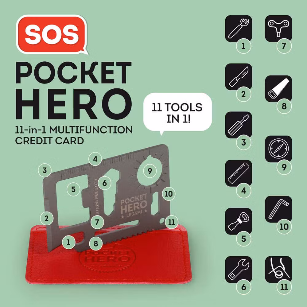 Multiverktygskort 11 i 1 - SOS Pocket Hero