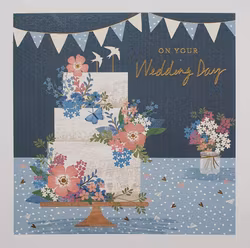 Kort med kuvert - Bröllopstårta med blommor (Fraktfritt)