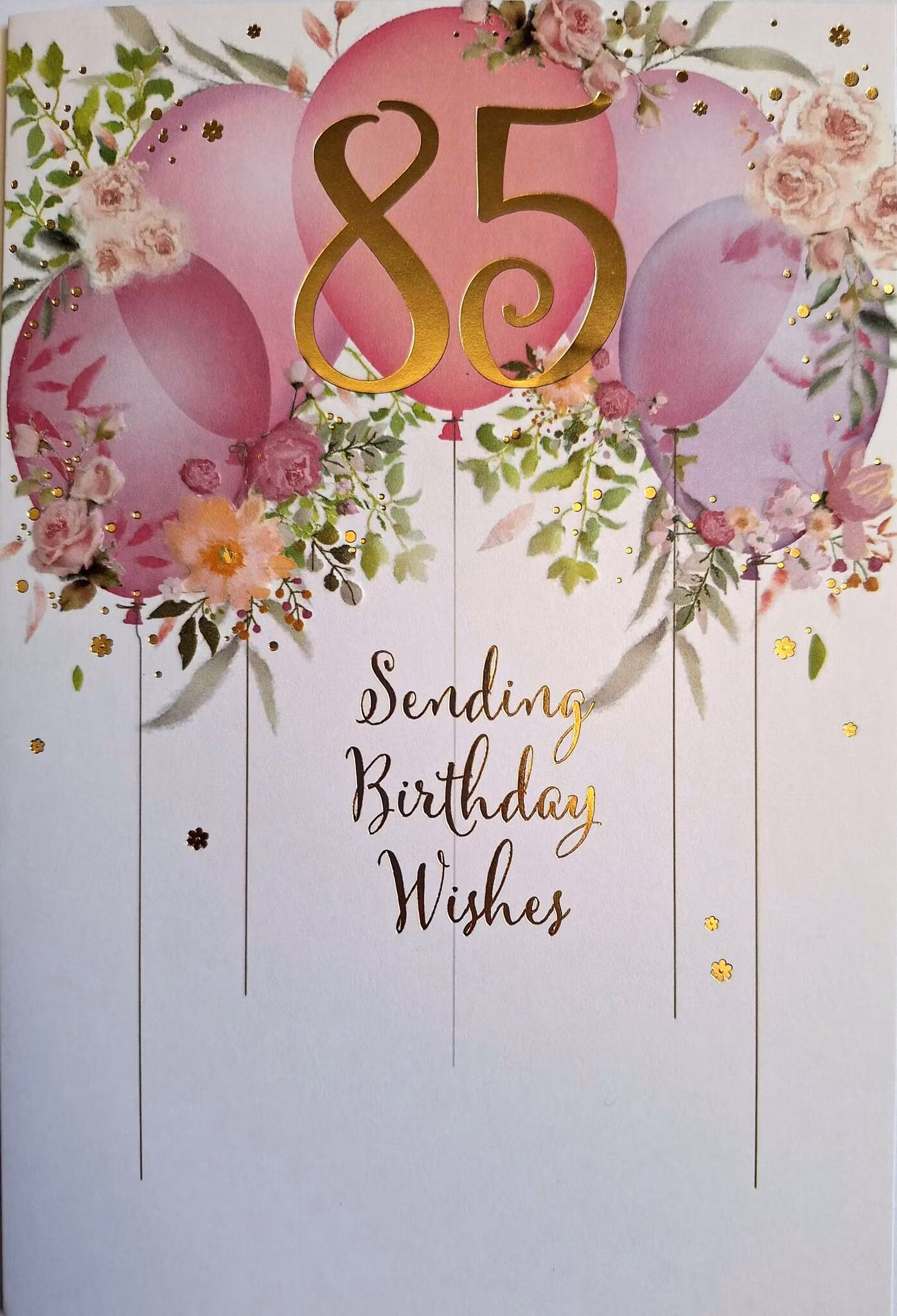 Dubbelt kort med kuvert - 85 år - Rosa Ballonger (Fraktfritt)