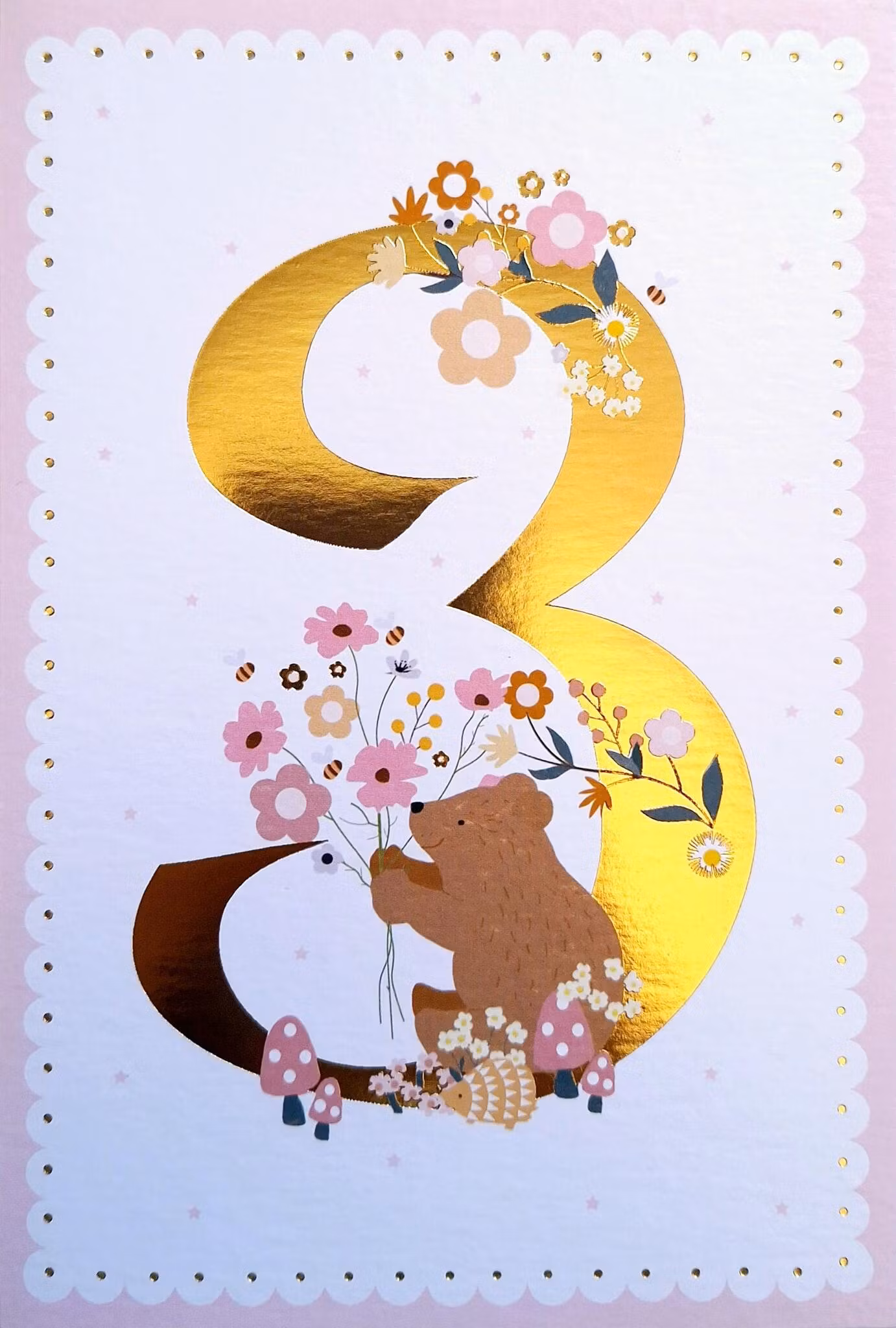 Dubbelt kort med kuvert - Tredje, rosa, födelsedagen (Fraktfritt)