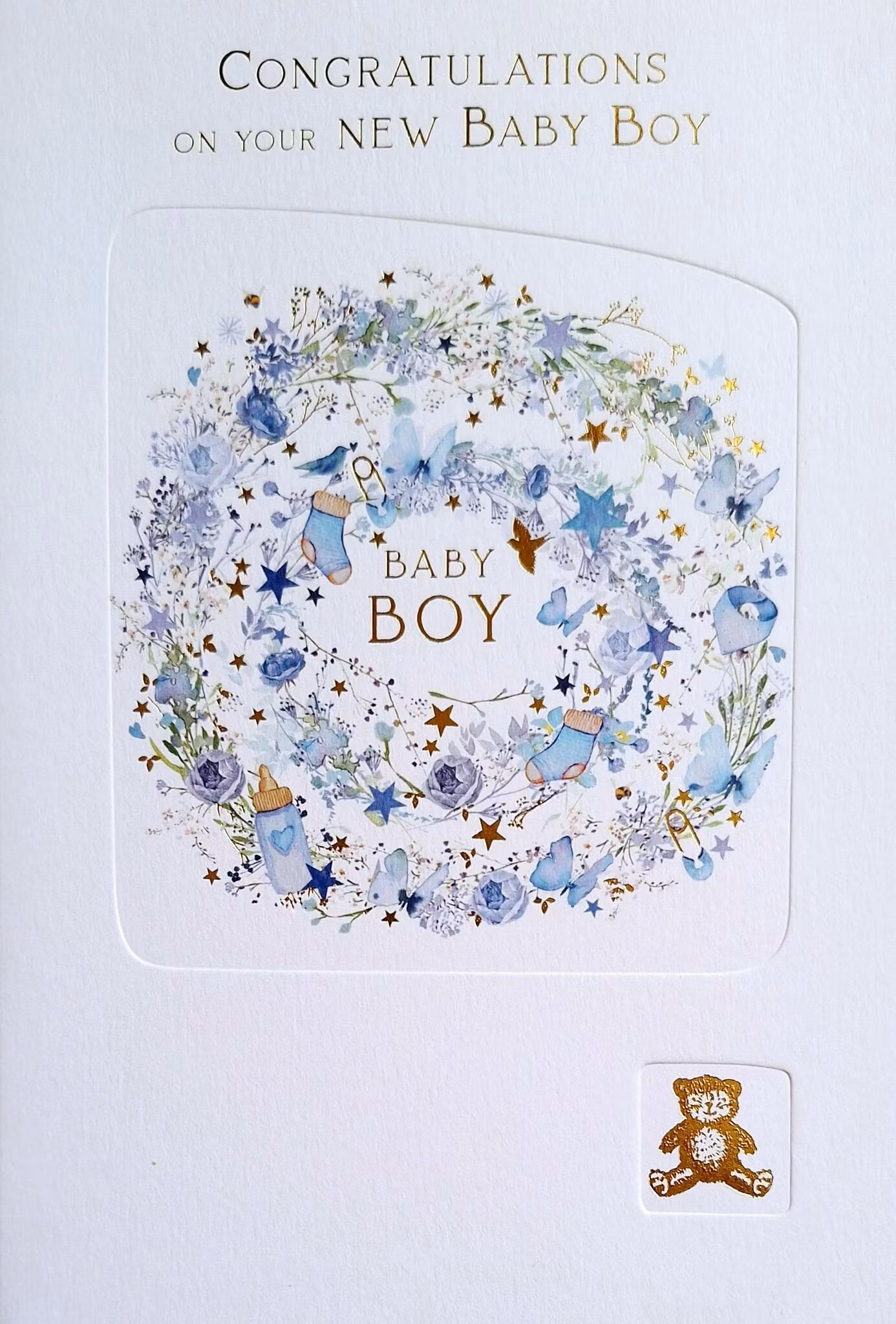 Dubbelt kort med kuvert - Blått babygrattis (Fraktfritt)