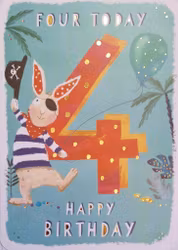 Dubbelt kort med kuvert - 4 år - Piratkanin (Fraktfritt)