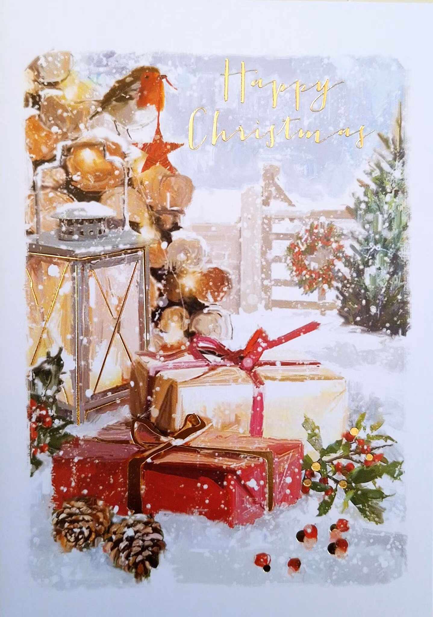 Dubbelt julkort med kuvert - Paketen vid lyktan (Fraktfritt)