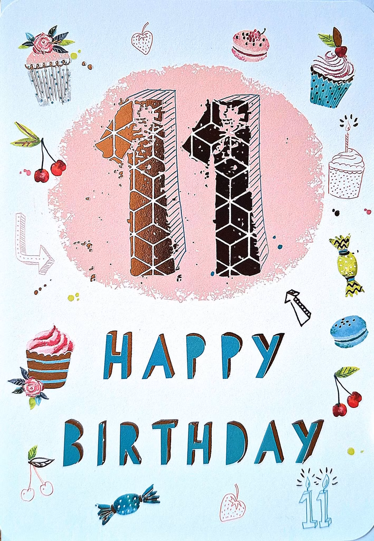 Dubbelt kort med kuvert - 11 år - Goda livet (Fraktfritt)