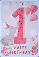 Dubbelt kort med kuvert - 1 år - Elefanten (Fraktfritt)