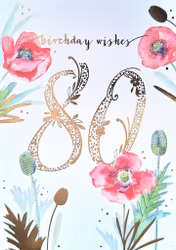 Dubbelt kort med kuvert - 80 år - Födelsedag (Fraktfritt)