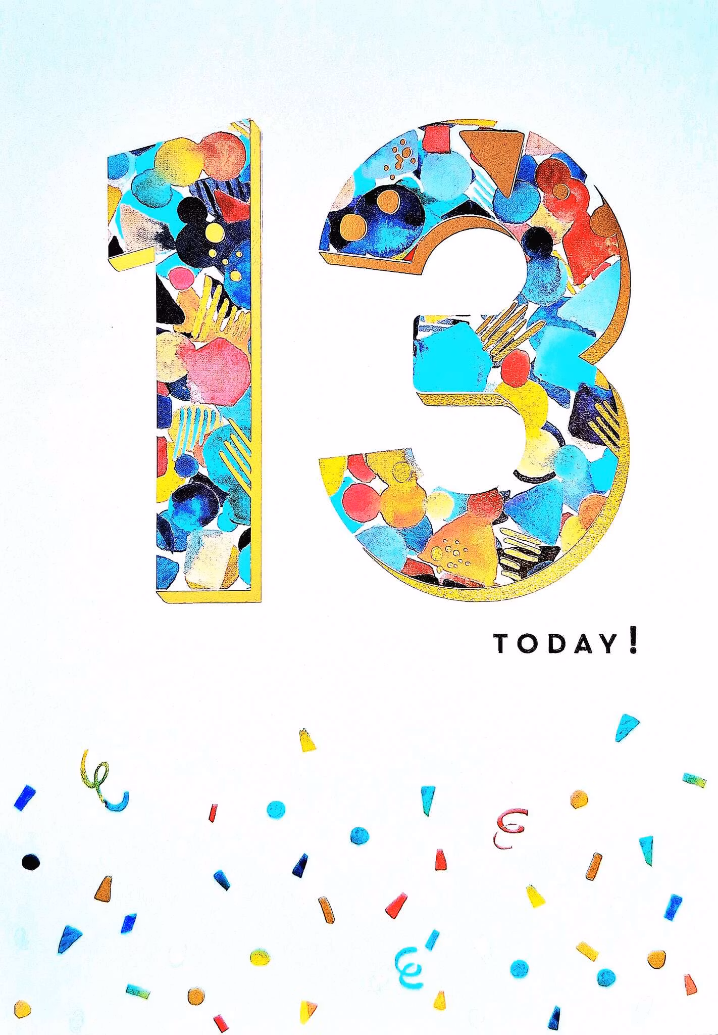 Dubbelt kort med kuvert - 13 år - Konfetti (Fraktfritt)