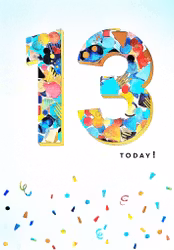 Dubbelt kort med kuvert - 13 år - Konfetti (Fraktfritt)