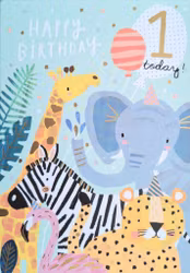 Dubbelt kort med kuvert - 1 år - Vilda djur (Fraktfritt)