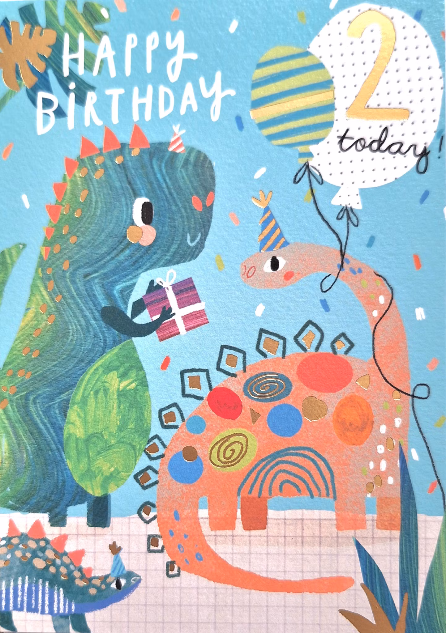 Dubbelt kort med kuvert - 2 år - Dinosauriegrattis (Fraktfritt)