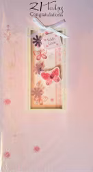 Dubbelt kort med kuvert - 21 år - Rosa fjärilar (Fraktfritt)