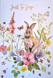 Dubbelt kort med kuvert - Kanin bland blommor (Fraktfritt)