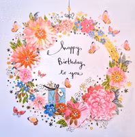 Dubbelt kort med kuvert - Rosa blomsterkransgrattis (Fraktfritt)