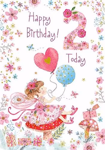 Dubbelt kort med kuvert - 2 år - Flickan och Ballongerna (Fraktfritt)