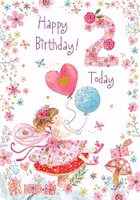 Dubbelt kort med kuvert - 2 år - Flickan och Ballongerna (Fraktfritt)