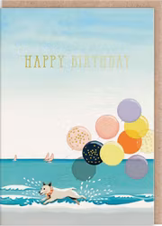 Dubbelt kort med kuvert - Hund med ballonger (Fraktfritt)