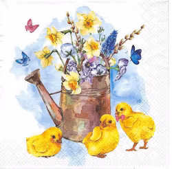 Servetter - Kycklingarna och blomsterkannan