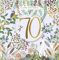 Dubbelt kort med kuvert - 70 år - Blomsterfågel (Fraktfritt)