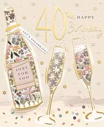 Dubbelt kort med kuvert - 40 år - Bubblande Champagne (Fraktfritt)