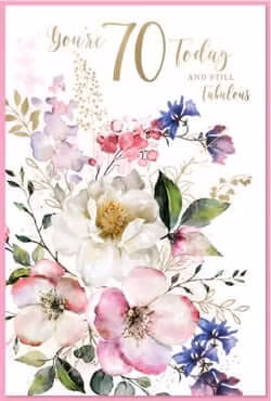 Dubbelt kort med kuvert - 70 år - Underbara blommor (Fraktfritt)