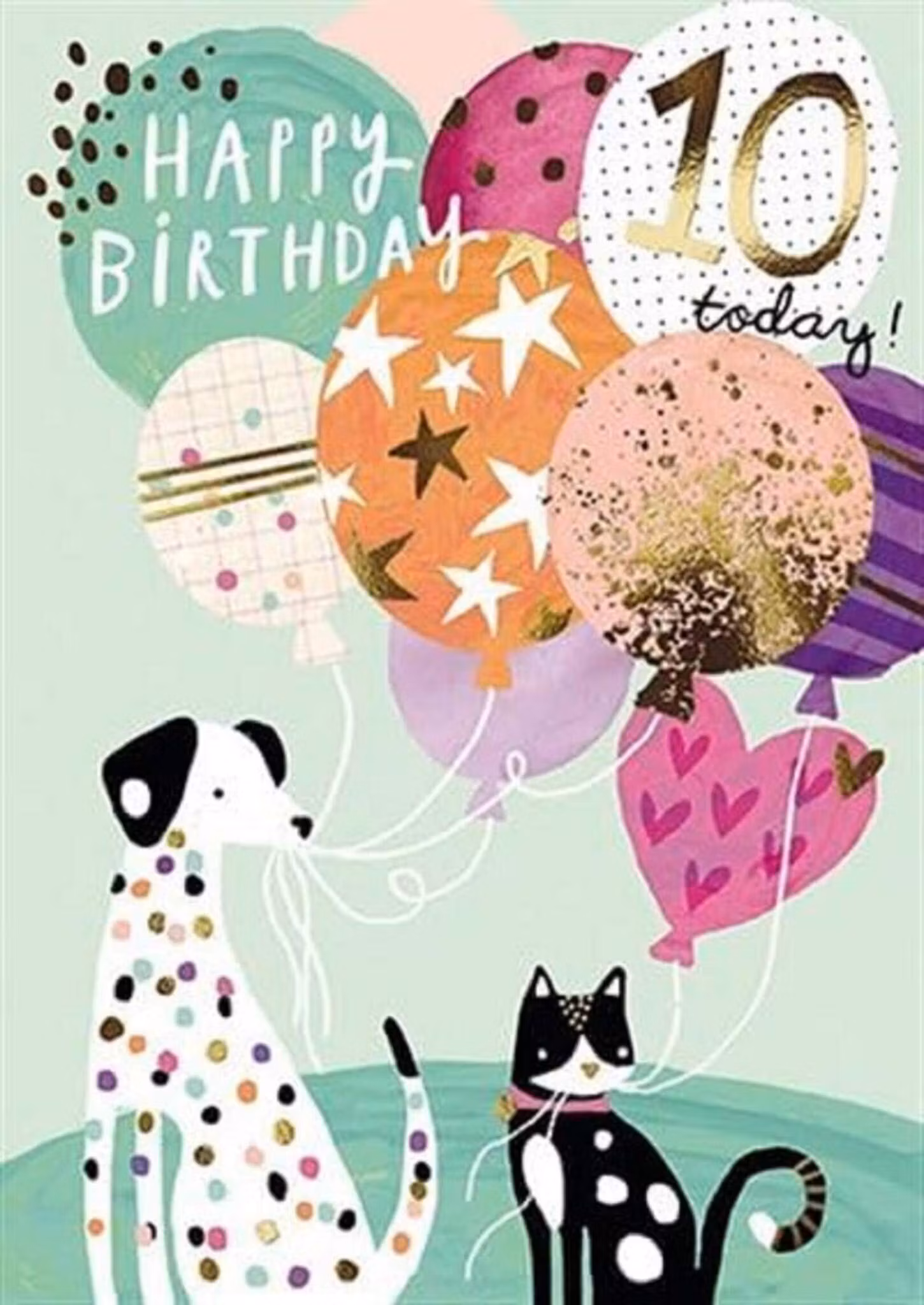 Dubbelt kort med kuvert - 10 år - Katter och hundar (Fraktfritt)