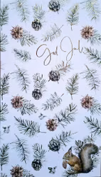 Dubbelt julkort med kuvert - Granbarr och kottar (Fraktfritt)