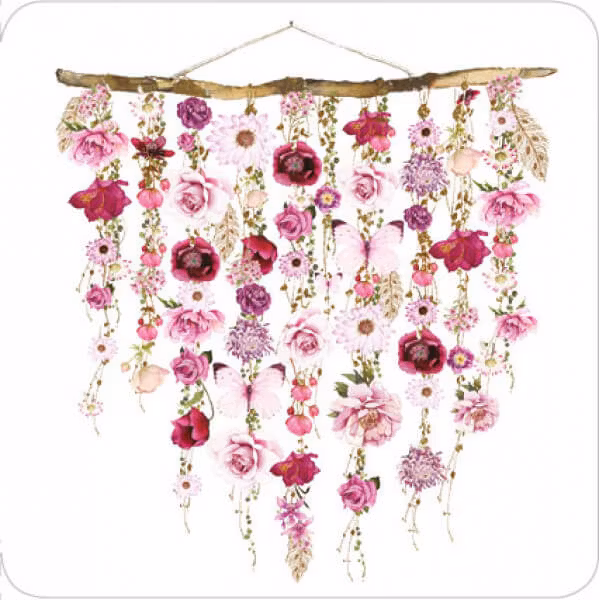 Dubbelt kort (guldglitter) med kuvert - Hängande blomster(Fraktfritt)
