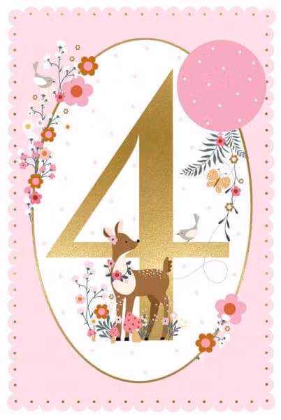 Dubbelt kort med kuvert - Fjärde, rosa, födelsedagen (Fraktfritt)