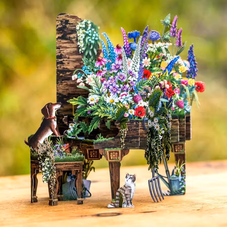 Magiskt, utvikbart gratulationskort - Blomstrande piano (Fraktfritt)