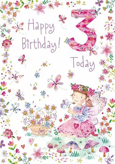 Dubbelt kort med kuvert - 3 år - Magisk blomsterkorg (Fraktfritt)