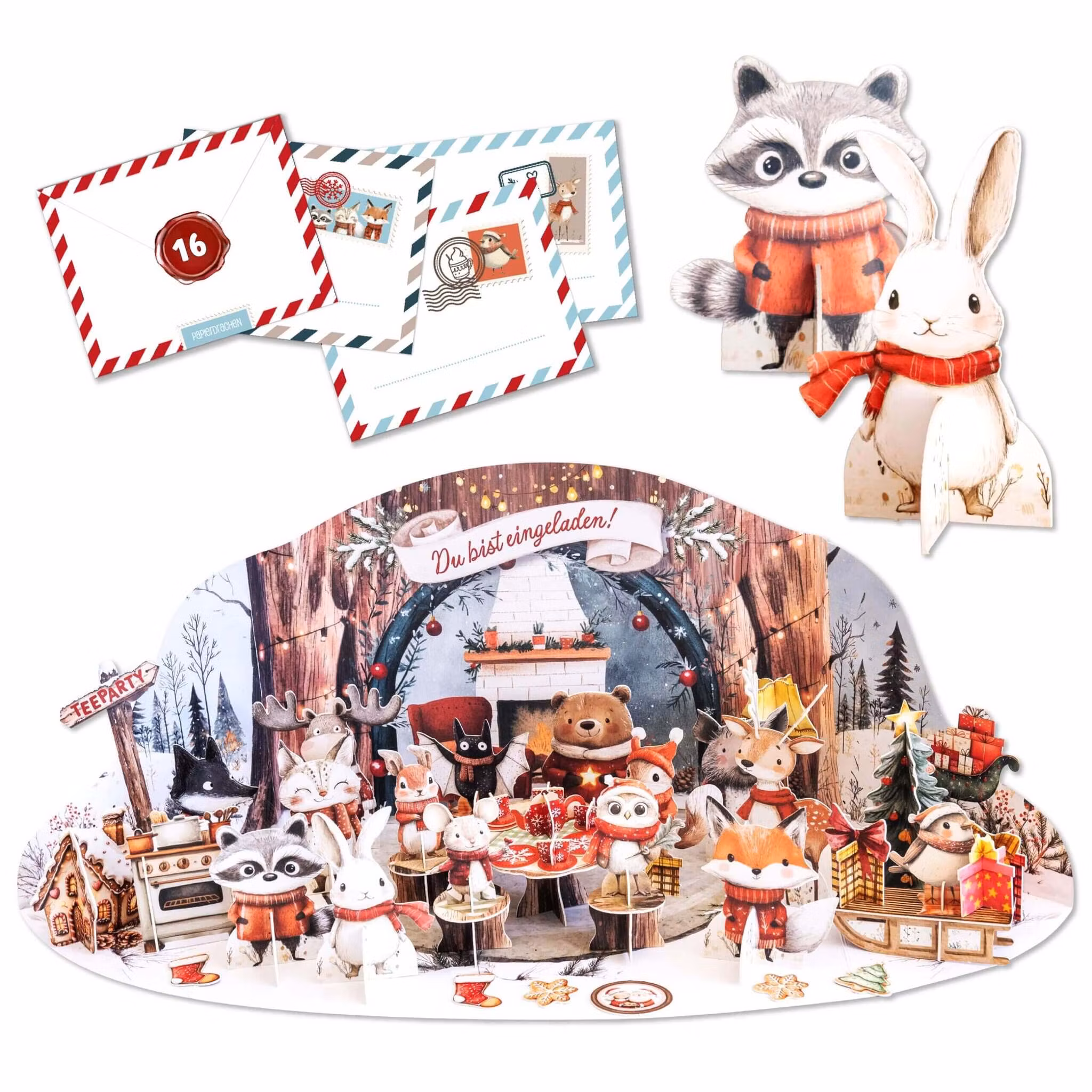 Adventskalender - Tryck ut och bygg ihop - Tebjudning Skogens djur