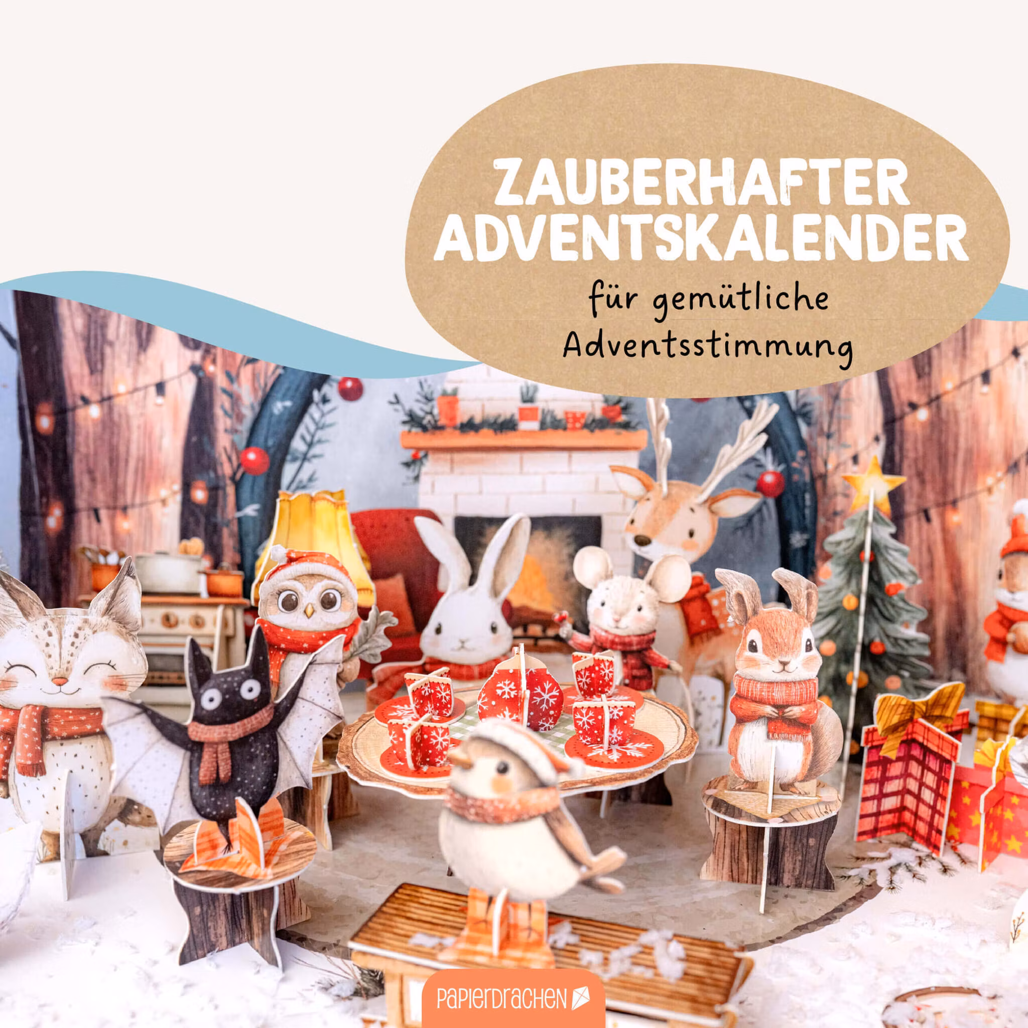Adventskalender - Tryck ut och bygg ihop - Tebjudning Skogens djur