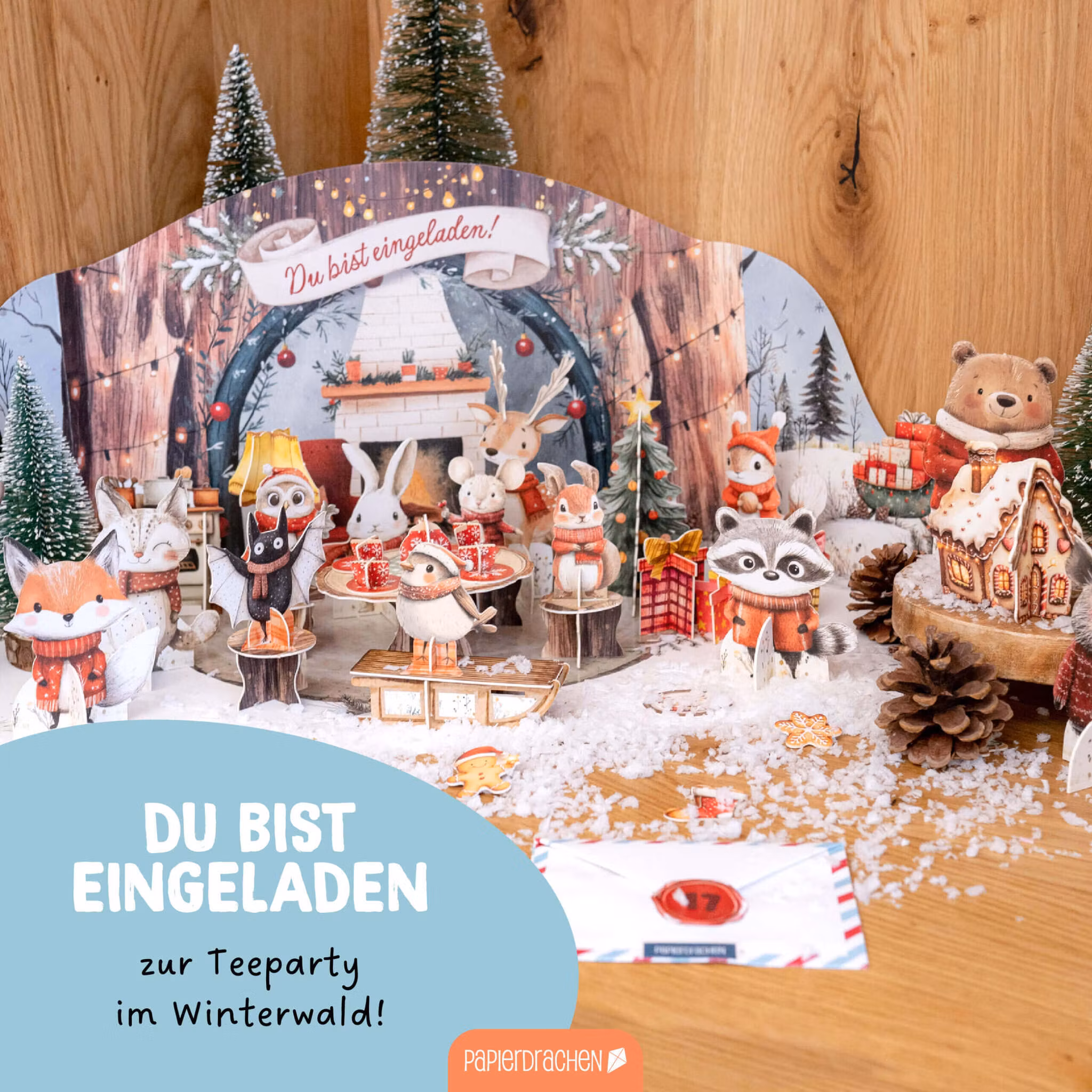 Adventskalender - Tryck ut och bygg ihop - Tebjudning Skogens djur