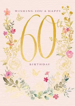 Dubbelt kort med kuvert - 60 år - Blommor och fjärilar (Fraktfritt)