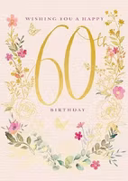Dubbelt kort med kuvert - 60 år - Blommor och fjärilar (Fraktfritt)