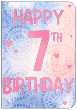 Dubbelt kort med kuvert - 7 År - Rosa och Blått (Fraktfritt)