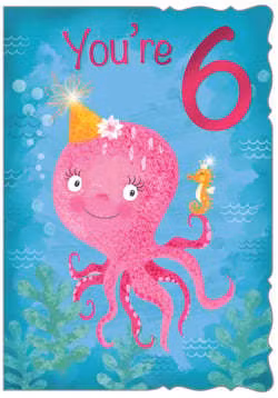 Dubbelt kort med kuvert - 6 År - Bläckfisk och Sjöhäst (Fraktfritt)