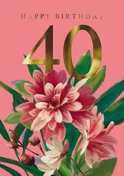 Dubbelt kort med kuvert - 40 år - Rosa blomster (Fraktfritt)