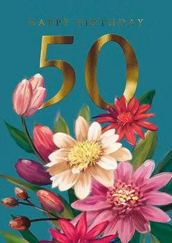 Dubbelt kort med kuvert - 50 år - Blandad blomster (Fraktfritt)