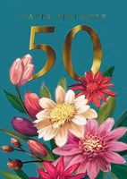Dubbelt kort med kuvert - 50 år - Blandade blomster (Fraktfritt)