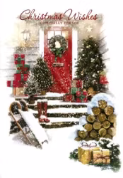 Större dubbelt julkort med kuvert - Klappar framför dörren (Fraktfritt)