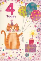 Dubbelt kort med kuvert - 4 år - Kattens grattis (Fraktfritt)