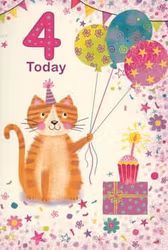 Dubbelt kort med kuvert - 4 år - Kattens grattis (Fraktfritt)