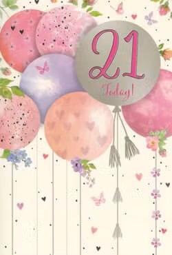 Dubbelt kort med kuvert - 21 år - Ballonger (Fraktfritt)