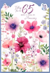 Dubbelt kort med kuvert - 65 år med blommor (Fraktfritt)