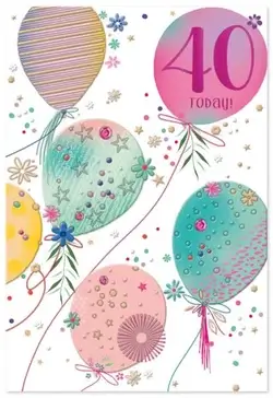 Dubbelt kort med kuvert - 40 år - Svävande Ballonger (Fraktfritt)