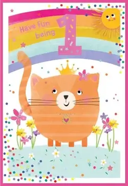 Dubbelt kort med kuvert - 1 år - Katten på ängen (Fraktfritt)