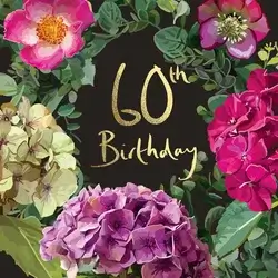 Dubbelt kort med kuvert - 60 år - Hortensia & Nyponros (Fraktfritt)